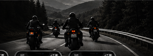 Rider fahren gemeinsam durch eine Kurve